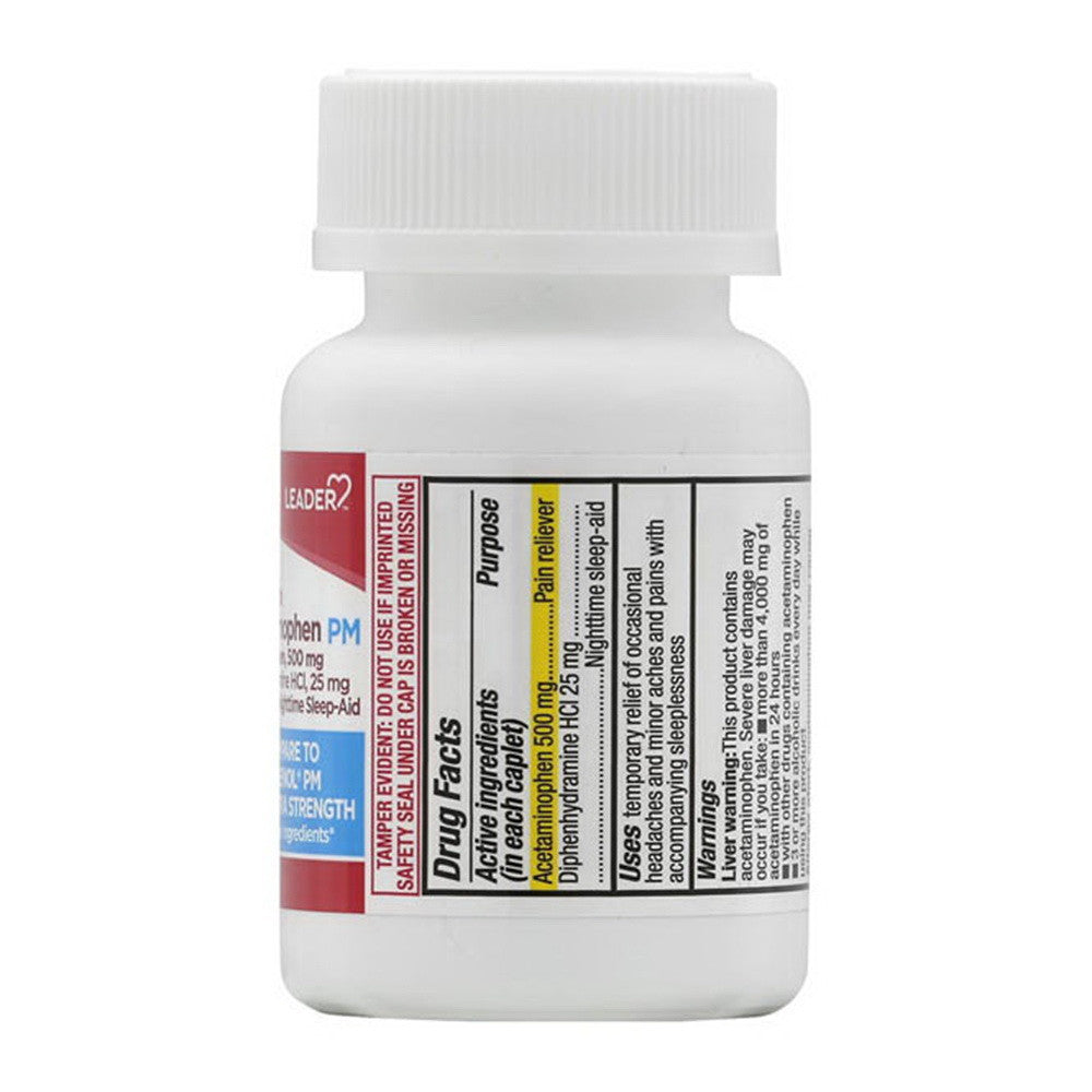 Leader Acetaminophen Pm, Extra Strength, Caplets, 50 Ea