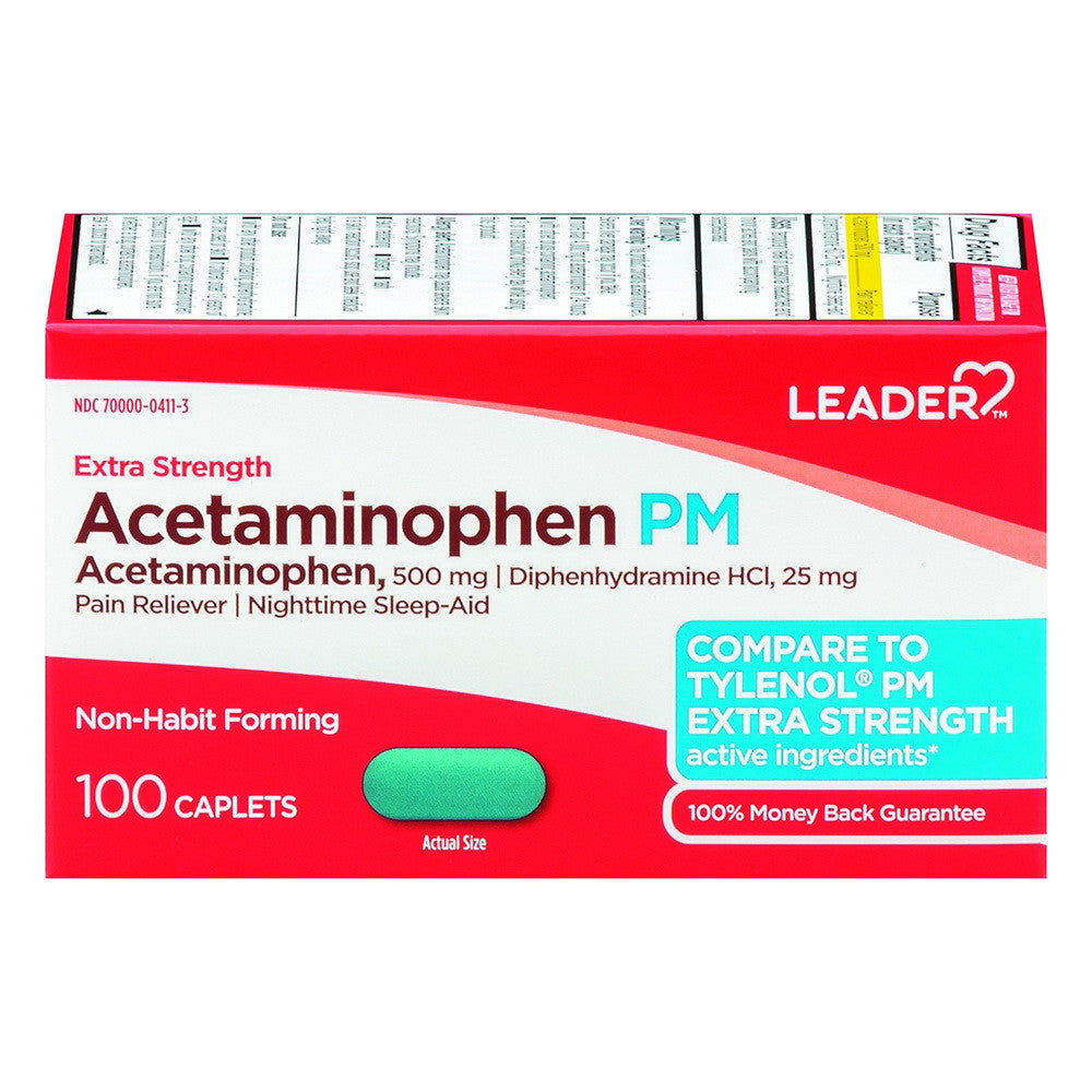 Leader Acetaminophen Pm, Extra Strength Coated Caplets, 100 Ea