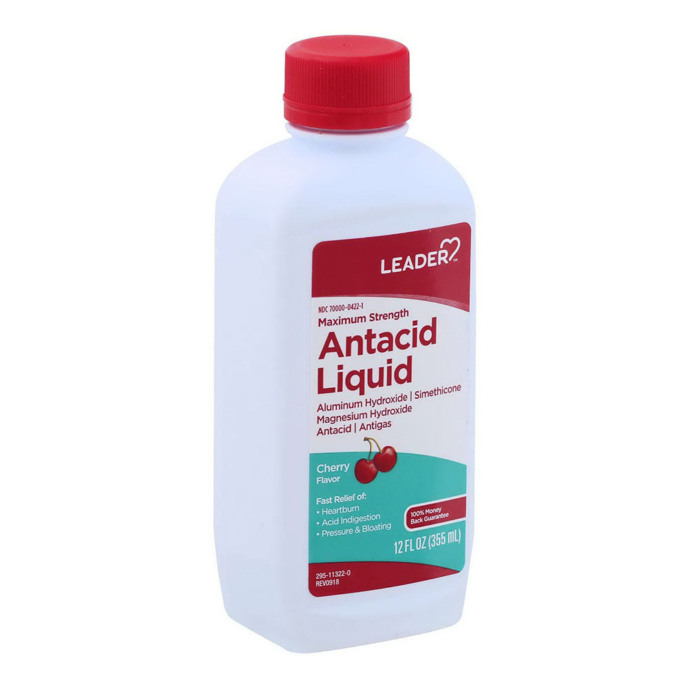 Leader Maximum Strength Antacid Liquid, Cherry Flavor, 12 Oz