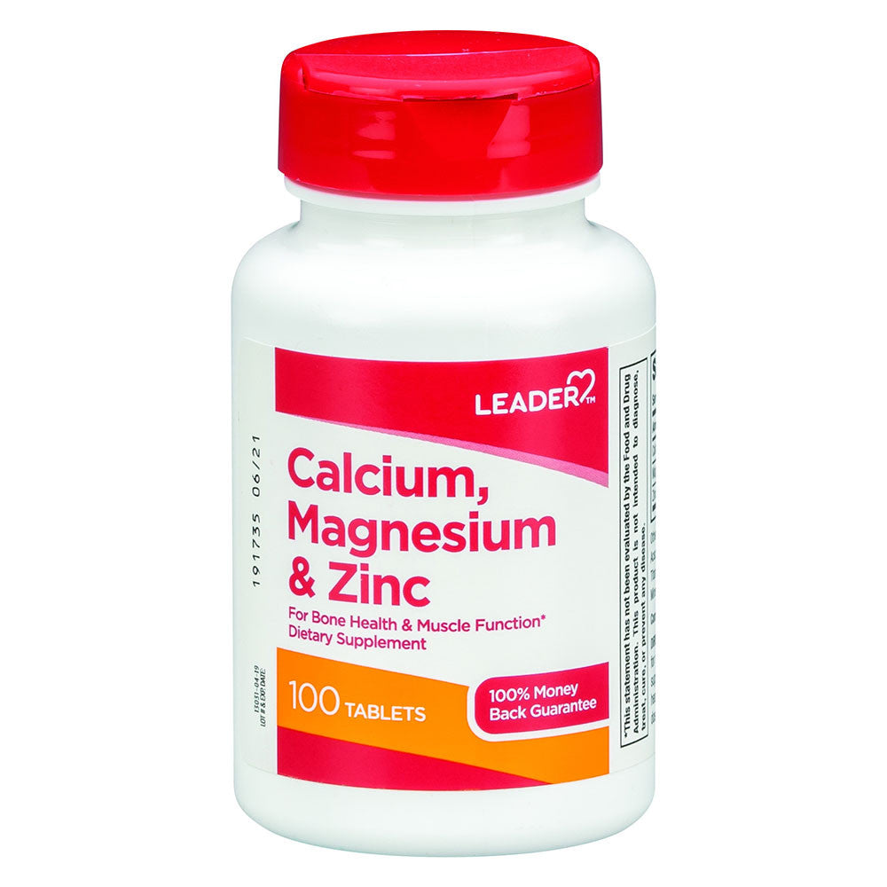 Leader Calcium, Magnesium And Zinc Dietary Supplement Tablets, 100 Ea