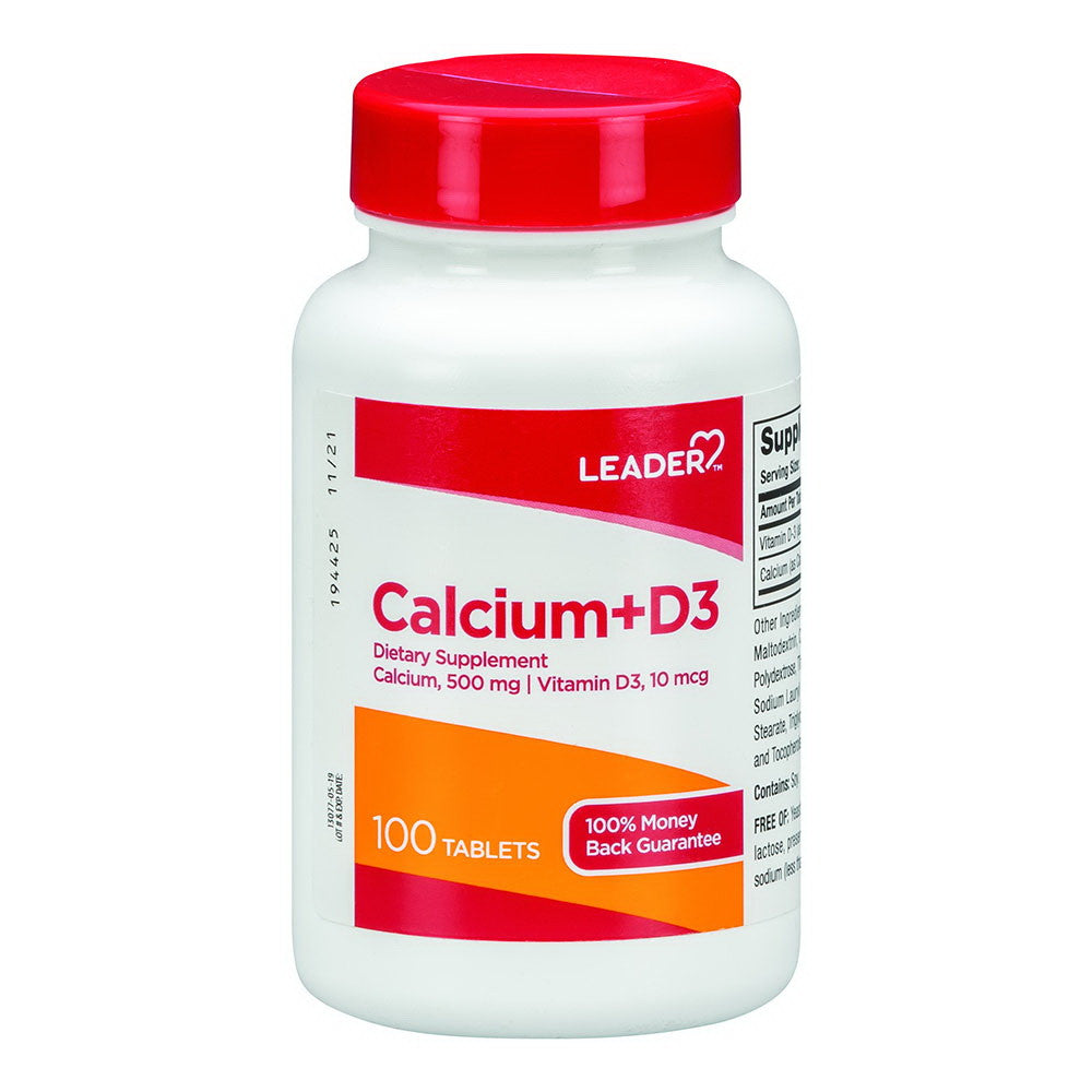Leader Calcium Plus D3 Dietary Supplement Tablets, 100 Ea