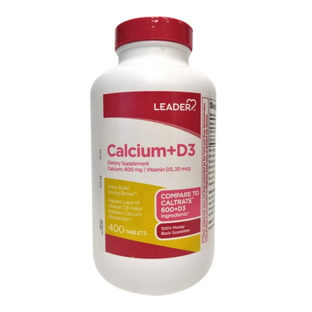 Leader Calcium Plus D3 Dietary Supplement Tablets, 400 Ea