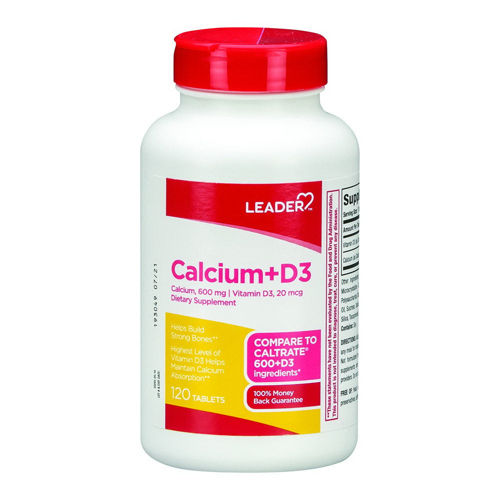 Leader Calcium Plus D3 Dietary Supplement Tablets, 120 Ea