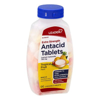 Leader Antacid Tablets, Extra Strength, Chewable Tablets, Tropical Fruit Flavor, 96 Ea