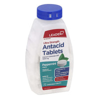 Leader Antacid Ultra Strength 1000 Mg Peppermint Flavor, Chewable Tablets, 72 Ea