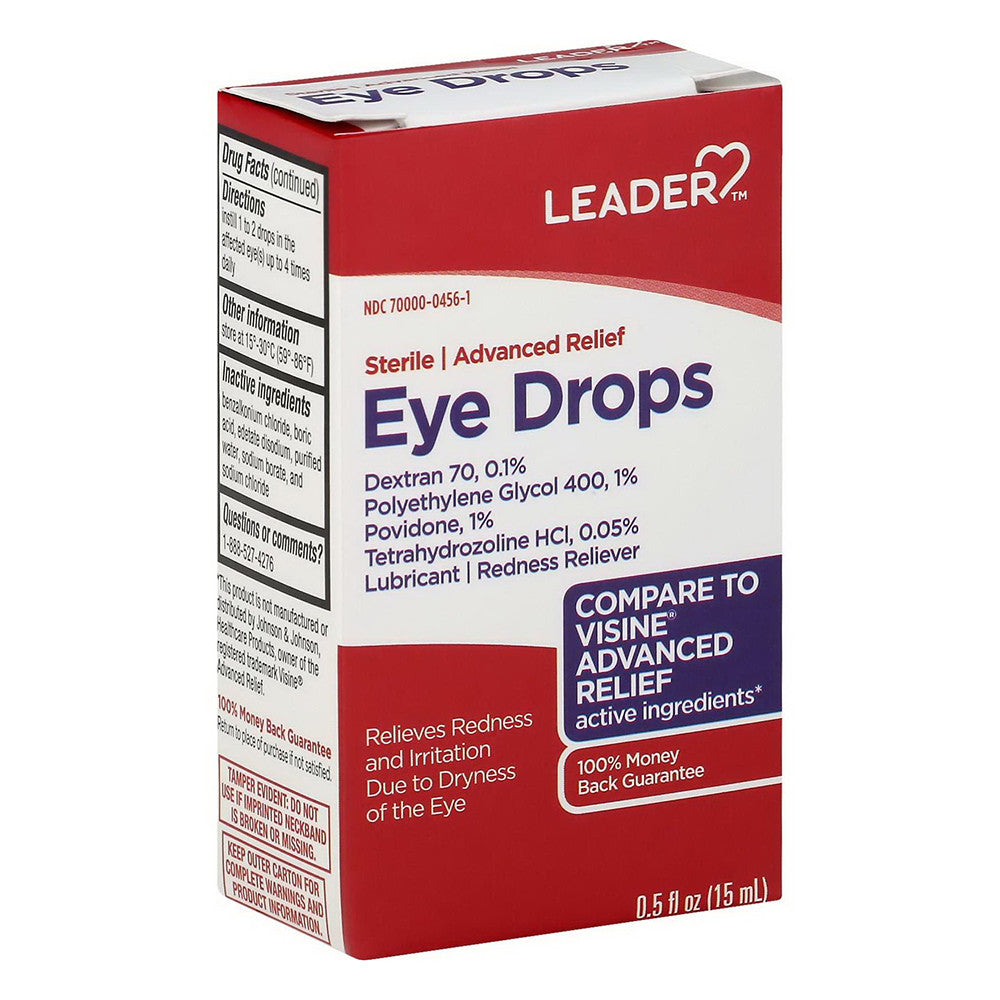 Leader Eye Drops Advanced Formula Solution, Drops, 0.5 Oz