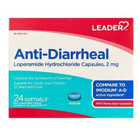 Leader Loperamide Hcl Anti Diarrheal 2 Mg Tablets, 24 Ea