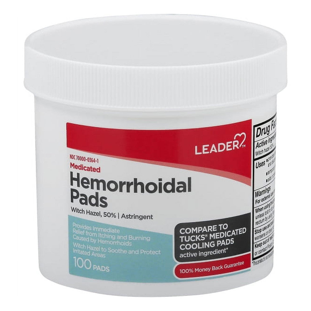 Leader Medicated Hemorrhoidal Pads, 100 Ea