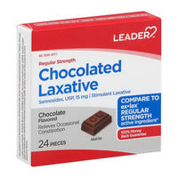 Leader Chocolated Laxative, Regular Strength, 15 Mg, Chocolate Flavored, 24 Ea