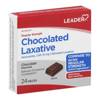 Leader Chocolated Laxative, Regular Strength, 15 Mg, Chocolate Flavored, 24 Ea