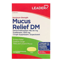 Leader Maximum Strength Mucus Relief Dm Tablets, 14 Ea