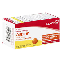 Leader Regular Strength Aspirin 325 Mg, Enteric Coated Tablets, 125 Ea