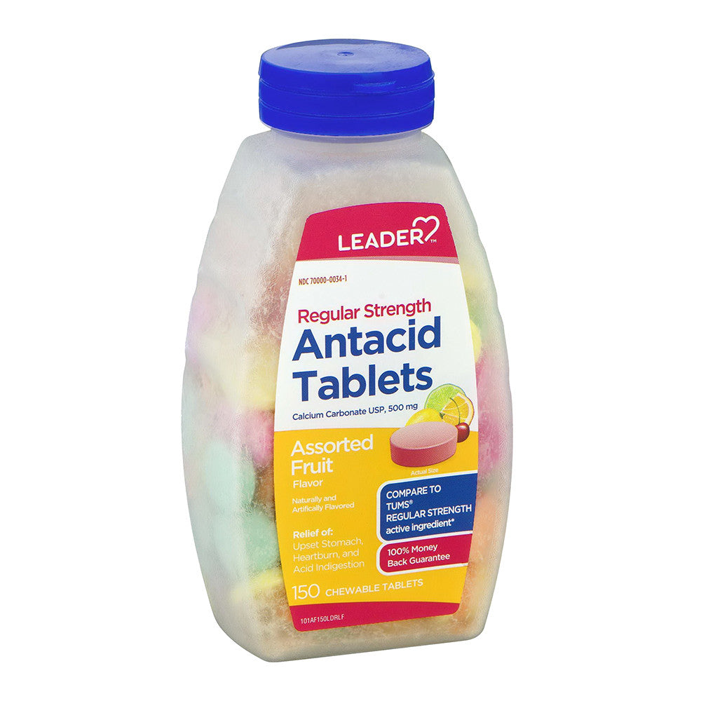 Leader Antacid Calcium Carbonate 500Mg Assorted Fruit Tablets, 150 Ea