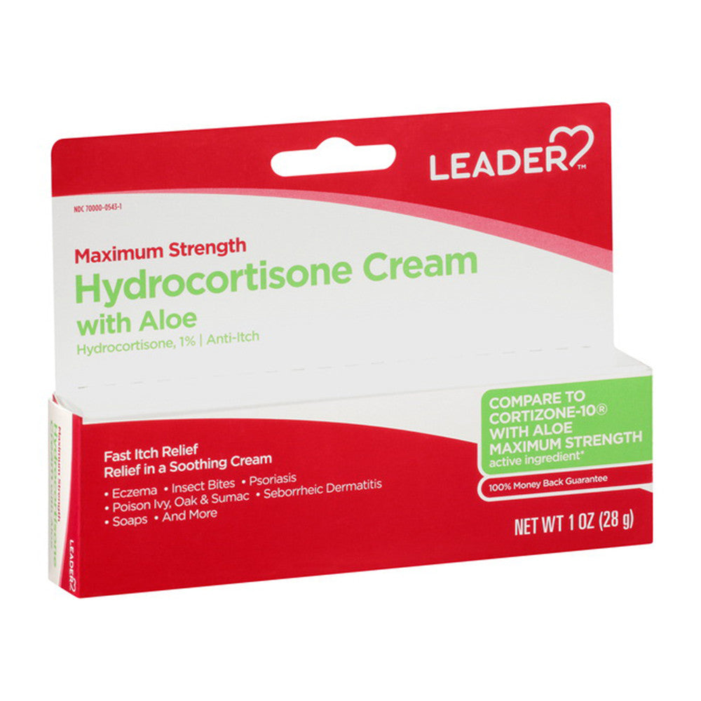 Leader Maximum Strength Hydrocortisone Cream with Aloe, Relief Eczema and Insect Bites, 1 Oz
