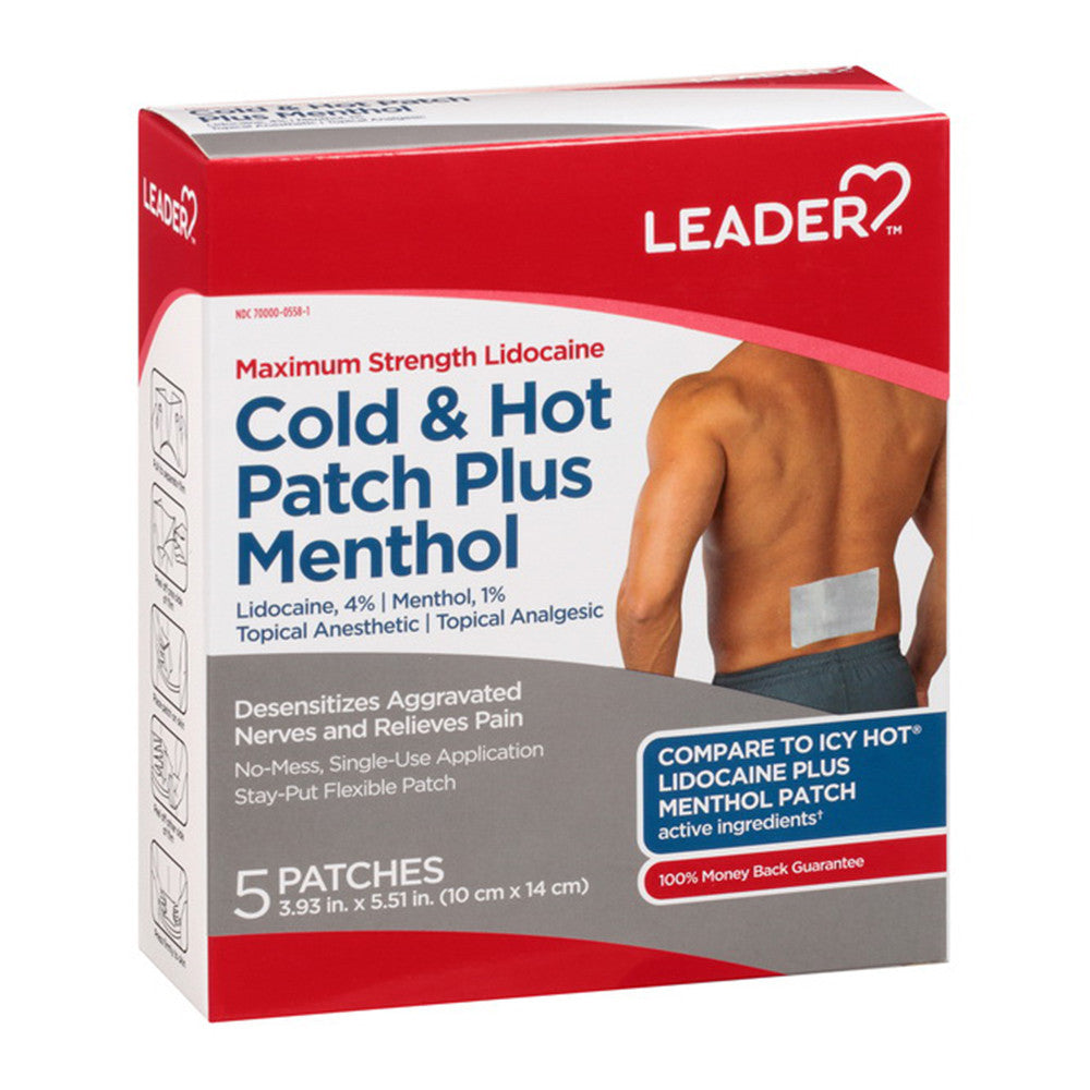 Leader Cold And Hot Patch Plus Menthol, Maximum Strength, 5 Ea