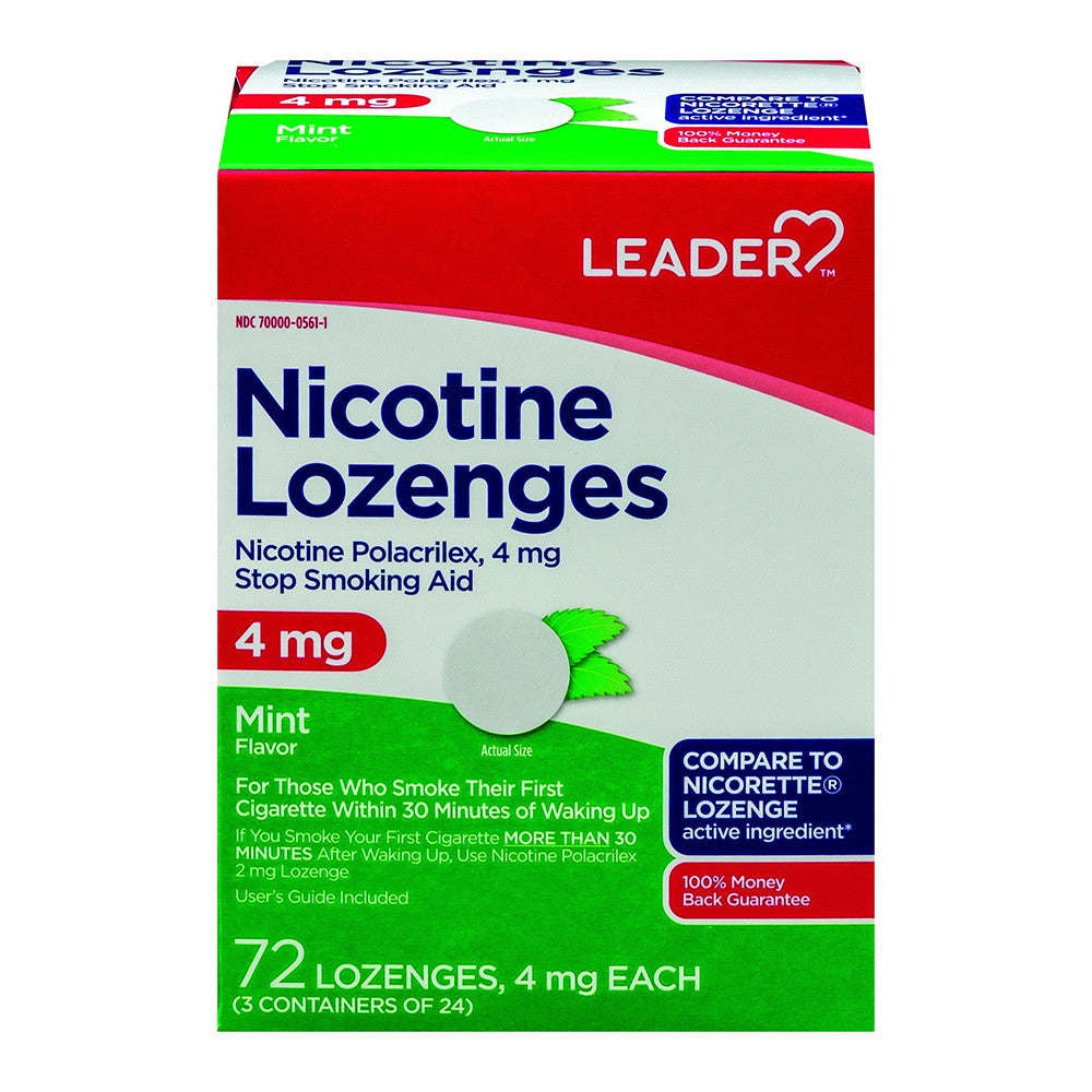 Leader Stop Smoking Aid, Nicotine Lozenges 4Mg, Mint Flavor, 72 Ea