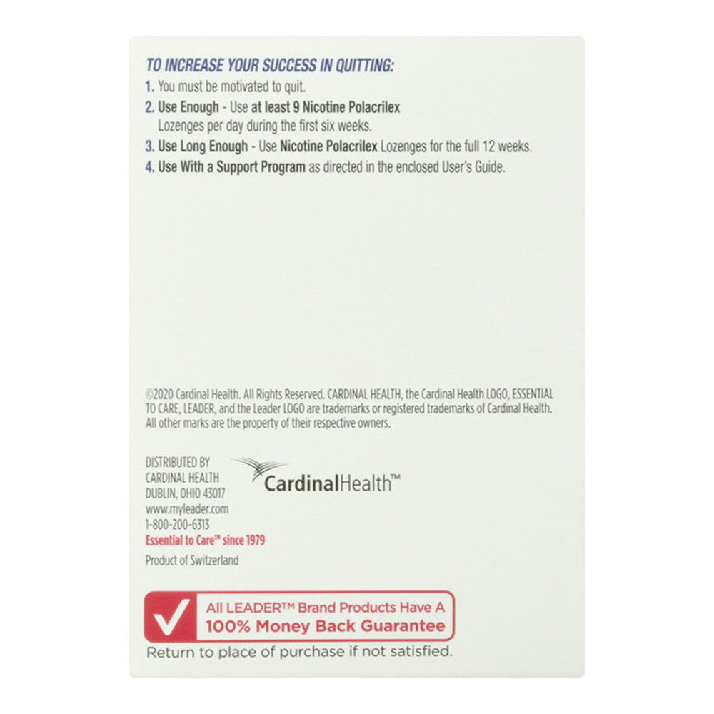 Leader Stop Smoking Aid, Nicotine Lozenges 2Mg, Mint Flavor, 72 Ea