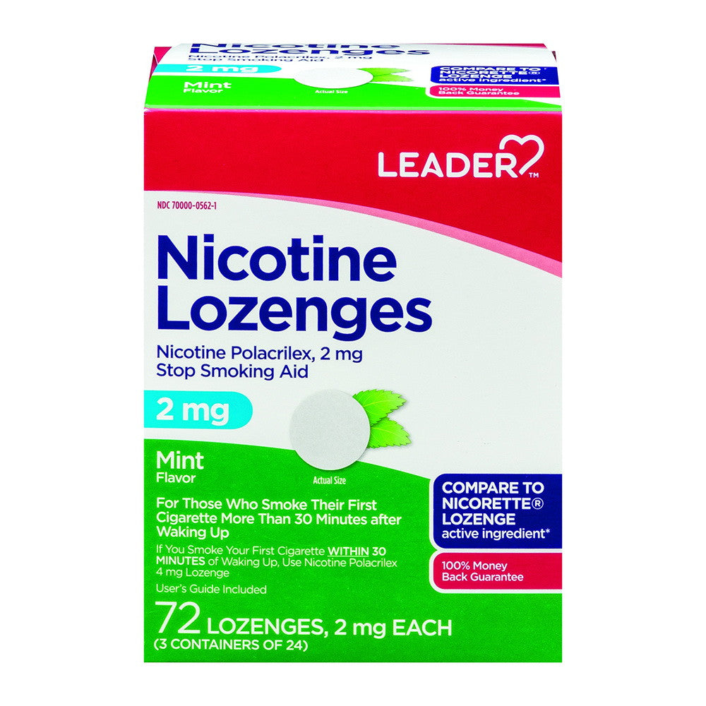 Leader Stop Smoking Aid, Nicotine Lozenges 2Mg, Mint Flavor, 72 Ea