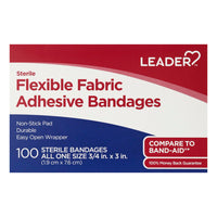 Leader Adhesive Bandages, Flexible Fabric, All One Size, 100 Ea