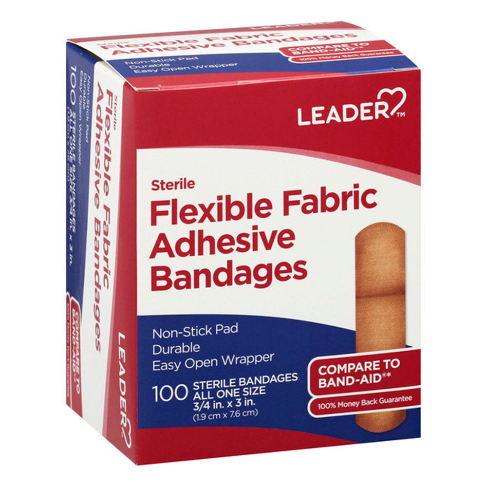 Leader Adhesive Bandages, Flexible Fabric, All One Size, 100 Ea