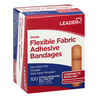 Leader Adhesive Bandages, Flexible Fabric, All One Size, 100 Ea