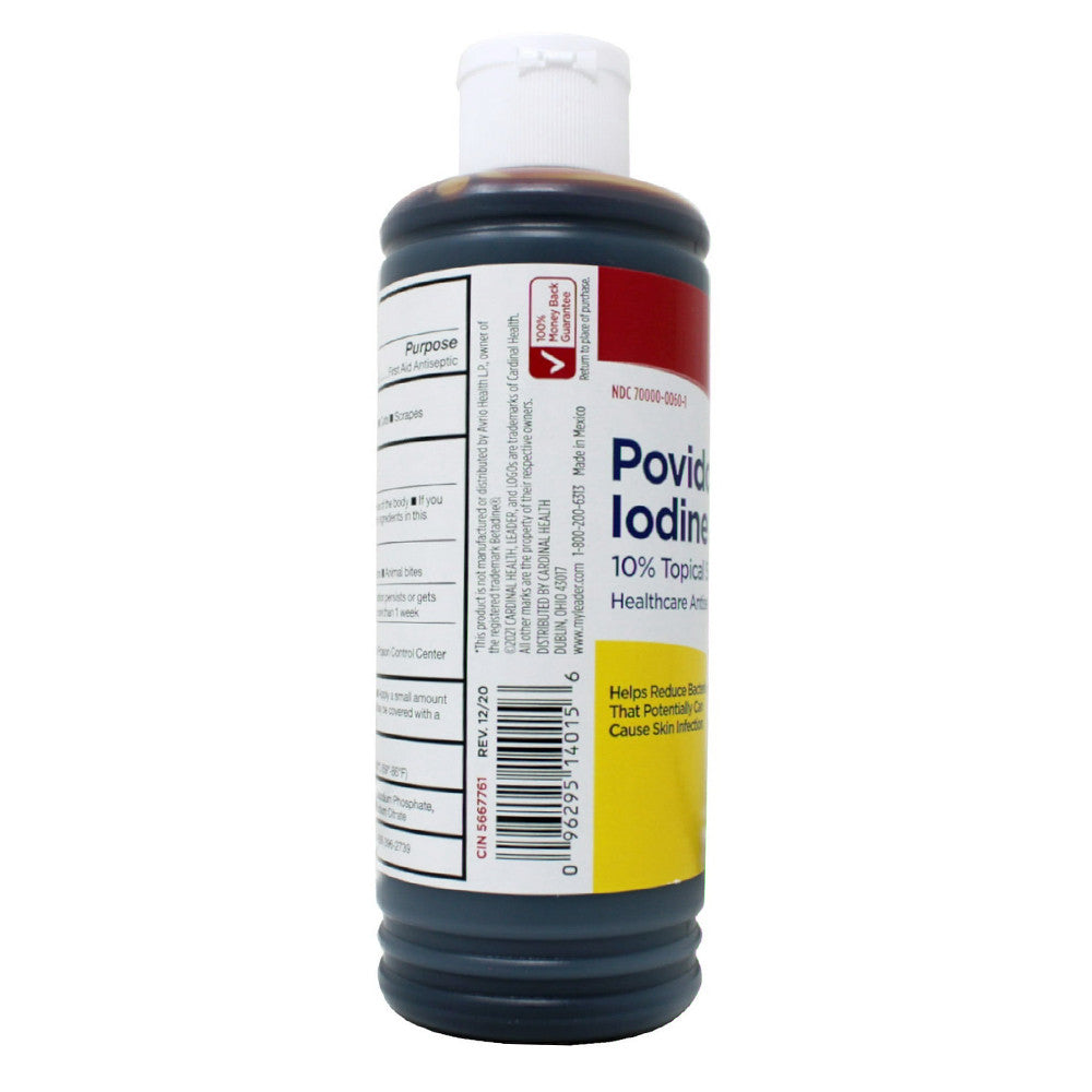 Leader Povidone Iodine 10% Topical Solution First Aid Antispetic, 8 Oz