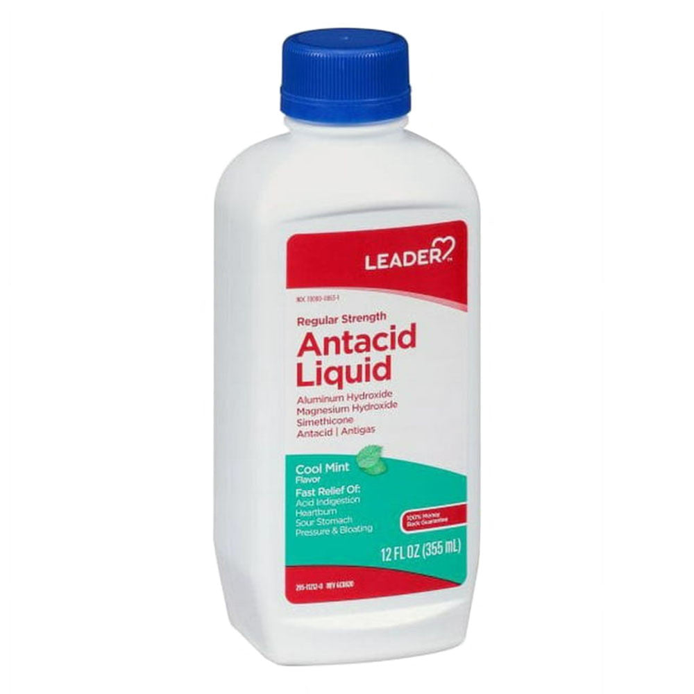 Leader Regular Strength Antacid Liquid, Cool Mint, 12 Oz