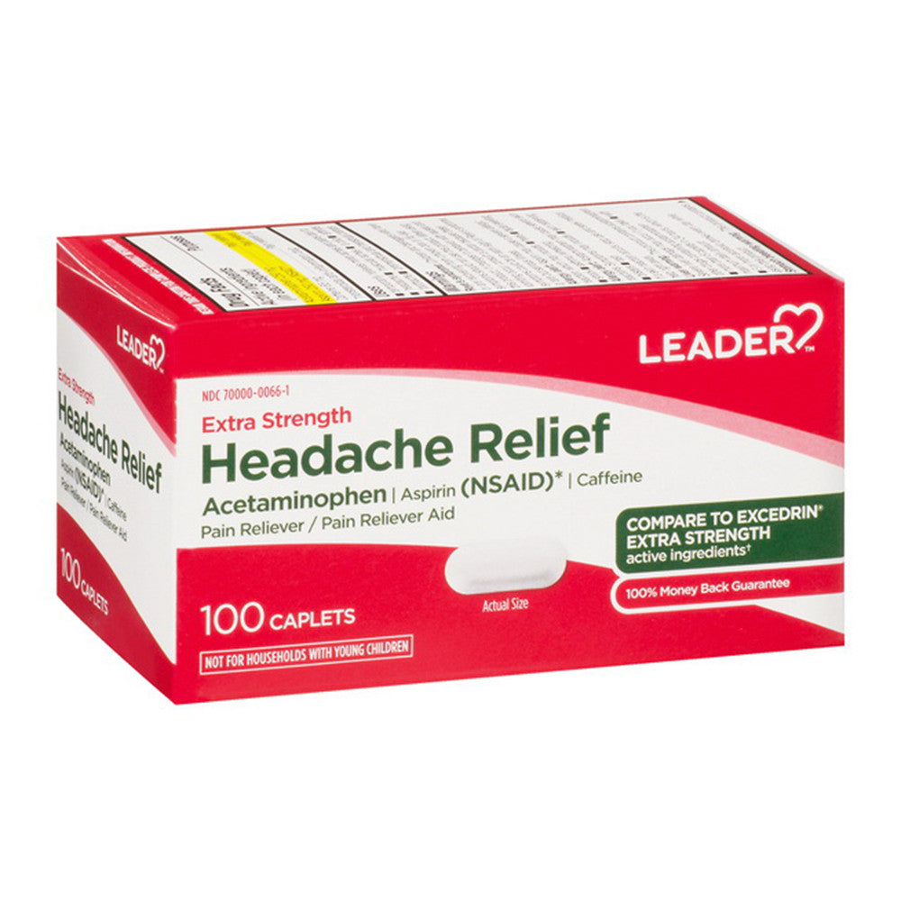 Leader Headache Relief, Extra Strength, Caplets, 100 Ea