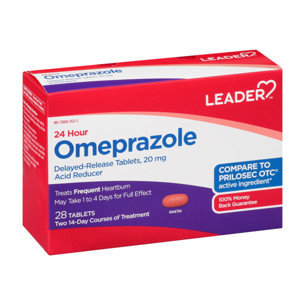 Leader 24 Hour Omeprazole, Delayed Release 20 Mg Tablets, 28 Ea