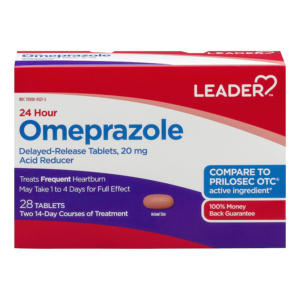 Leader 24 Hour Omeprazole, Delayed Release 20 Mg Tablets, 28 Ea
