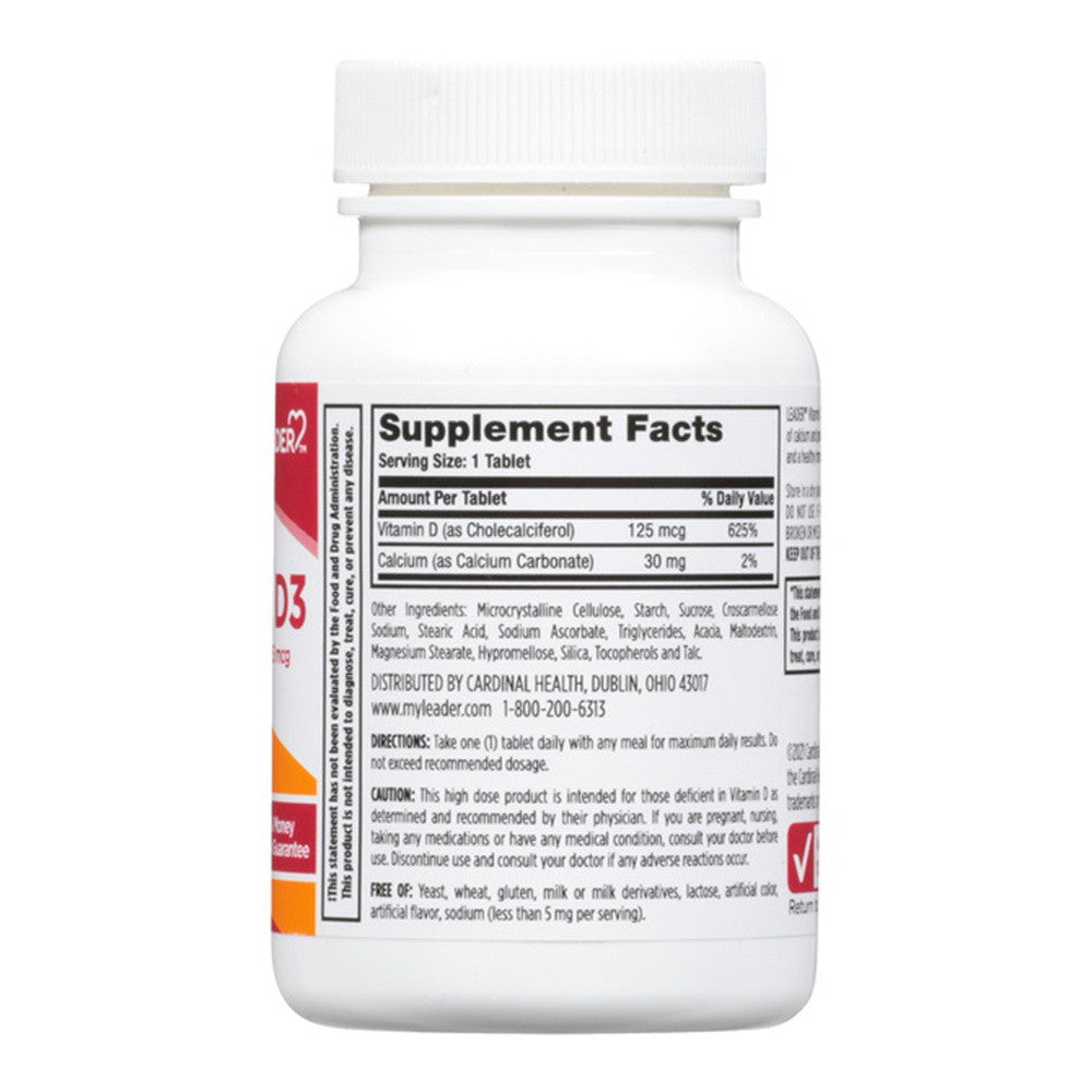 Leader Vitamin D3, Dietary Supplement, 125 Mcg Tablets, 100 Ea
