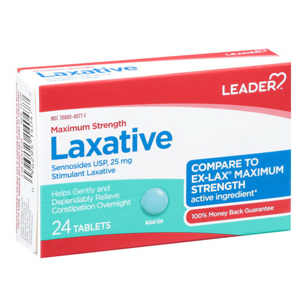 Leader Maximum Strength Laxative 25 Mg Tablets, 24 Ea