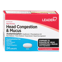 Leader Non Drowsy, Head Congestion And Mucus, Caplets, 24 Ea