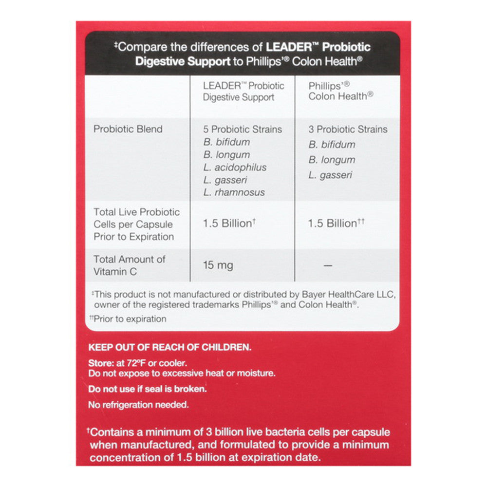 Leader Probiotic, Digestive Support, Vegetable Capsules, 30 Ea