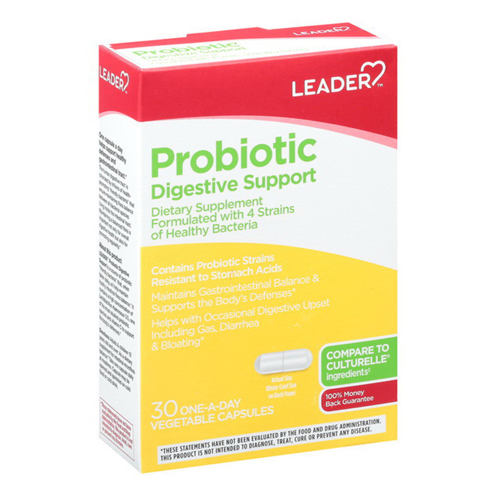 Leader Probiotic Digestive Support, Vegetable Capsules, 30 Ea