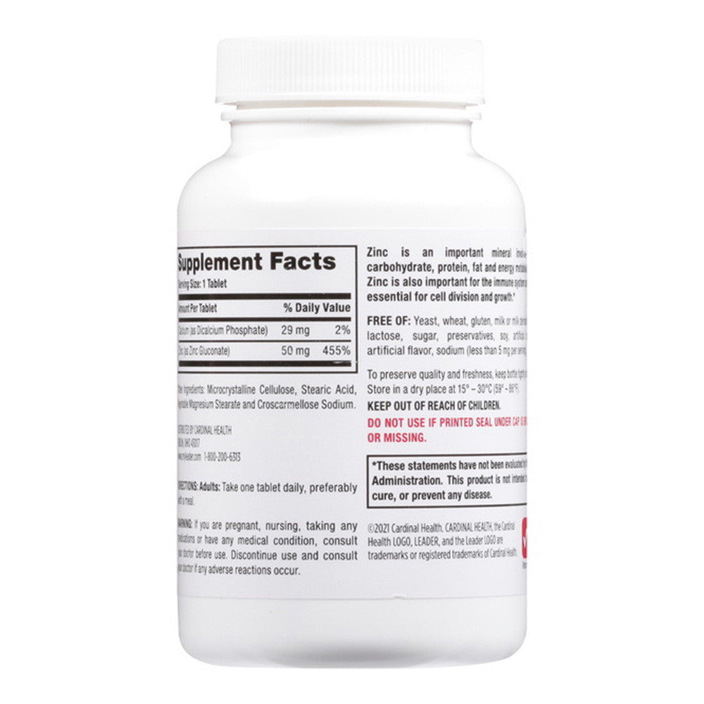 Leader Chelated Zinc, Dietary Supplement, 50 Mg Tablets, 250 Ea