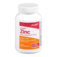Leader Chelated Zinc, Dietary Supplement, 50 Mg Tablets, 250 Ea