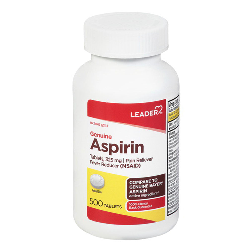 Leader Pain Reliever Fever Reducer Genuine Aspirin 325 Mg Tablets, 500 Ea