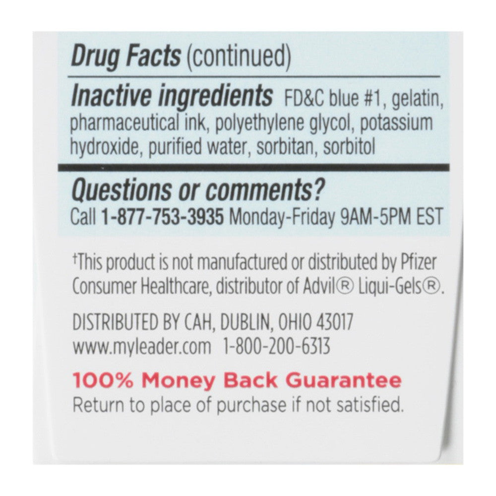 Leader Ibuprofen Solubilized Capsules, 200 Mg Softgels, 20 Ea