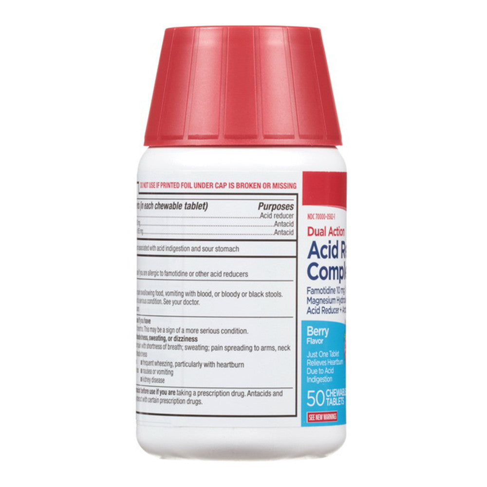 Leader Acid Reducer Complete, Dual Action, Berry Flavor, Chewable Tablets, 50 Ea