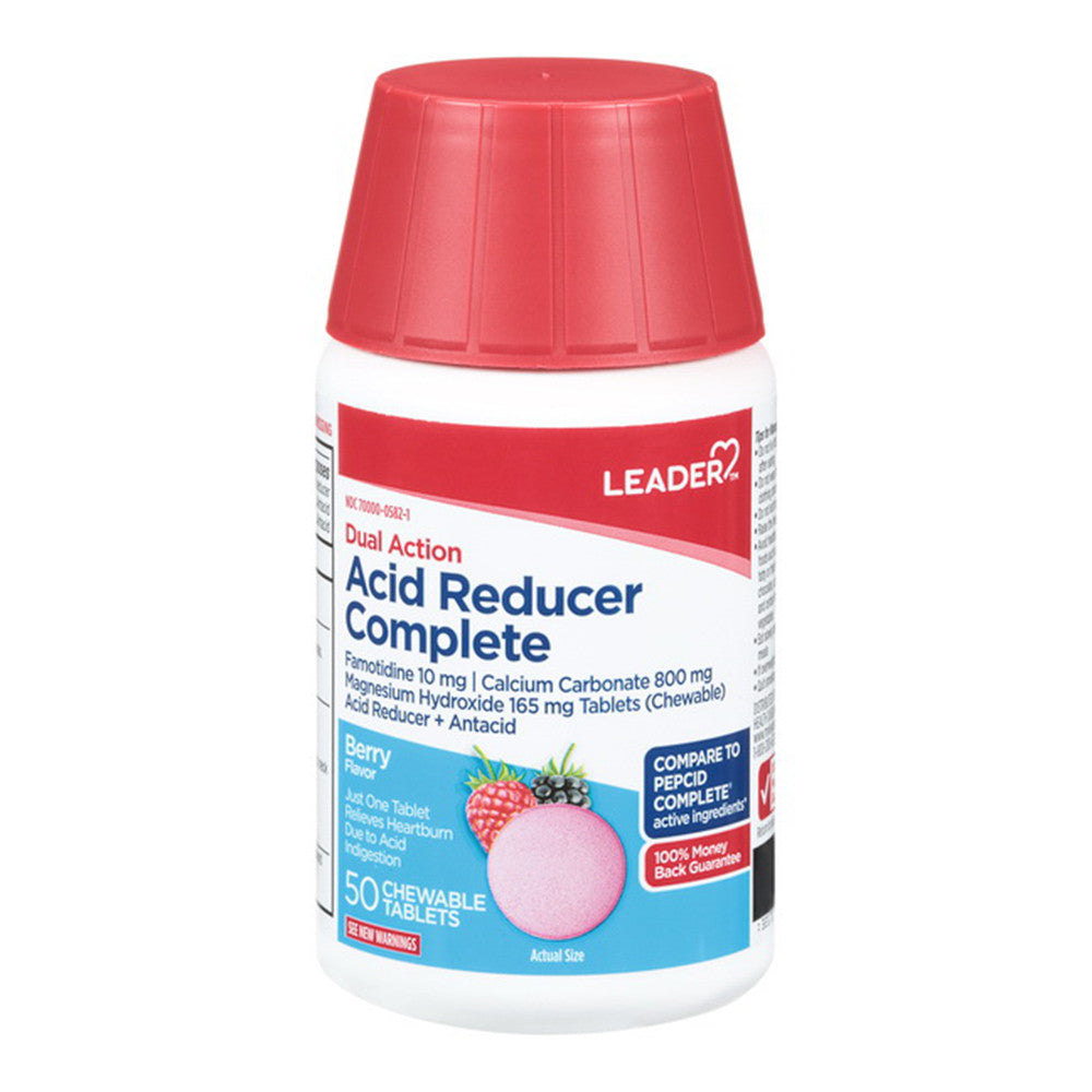 Leader Acid Reducer Complete, Dual Action, Berry Flavor, Chewable ...