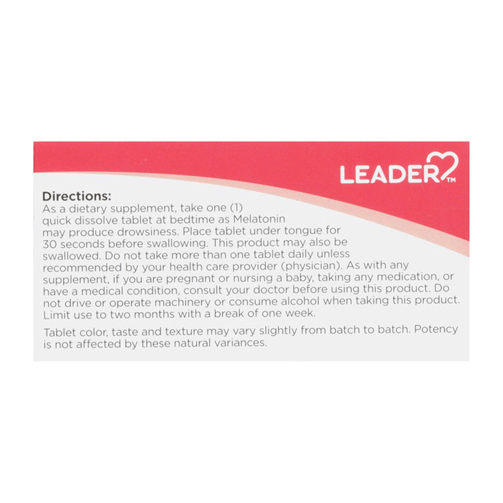 Leader Melatonin, Dietary Supplement, 5 Mg Tablets, Orange With Other Natural Flavor, 100 Ea