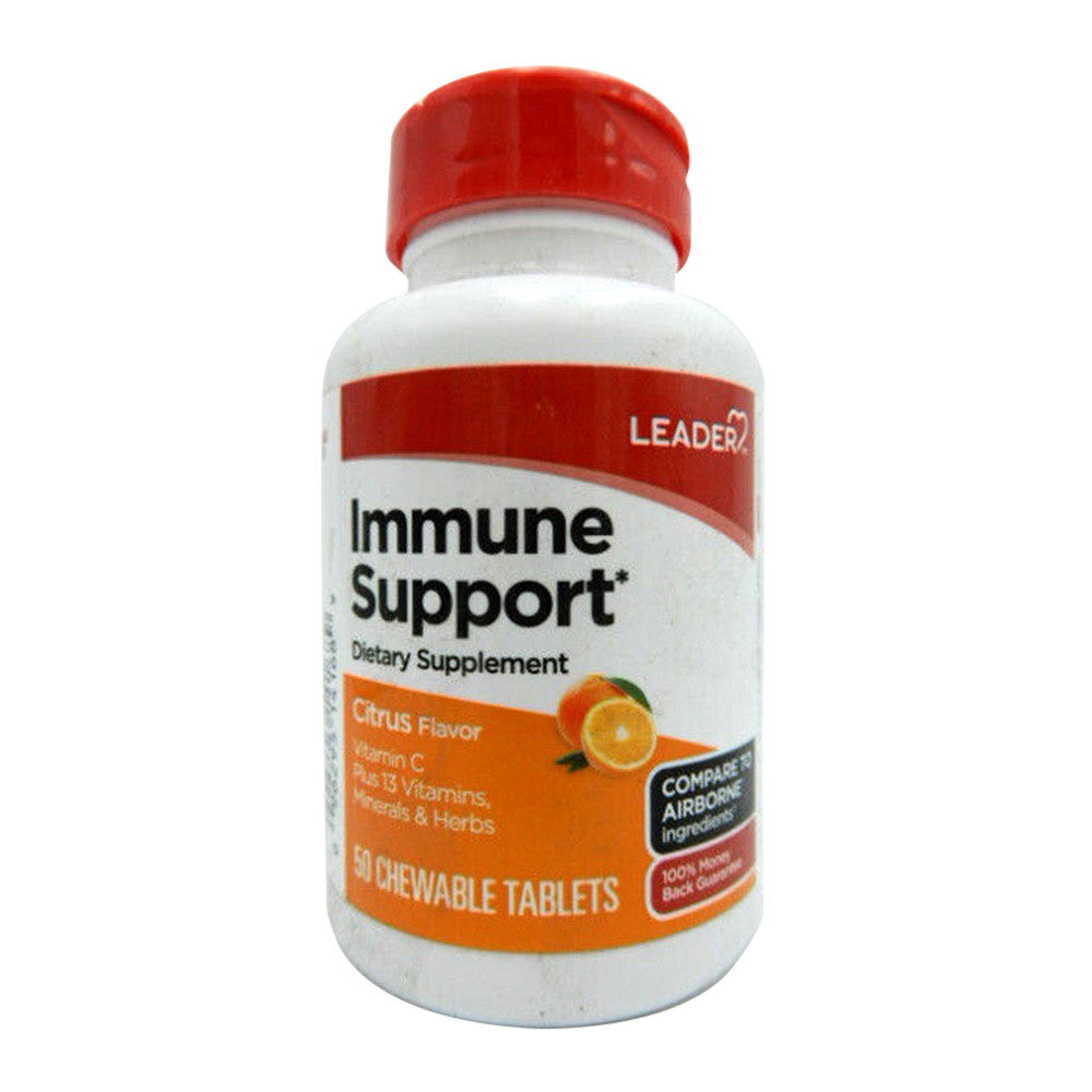 Leader Immune Support Dietary Supplement Chewable Tablets, Citrus Flavor, 50 Ea