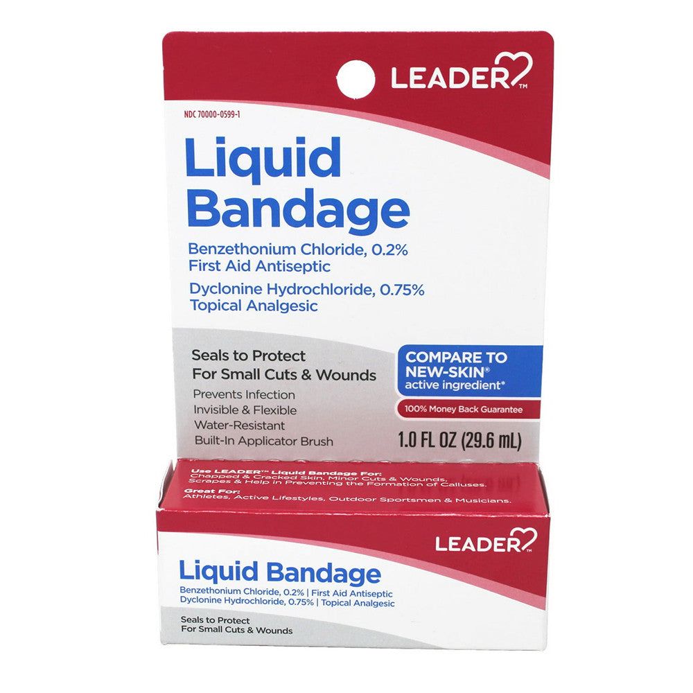 Leader Liquid Bandage with Benzethonium Chloride 0.2%, First Aid Antiseptic, 1.0 Oz