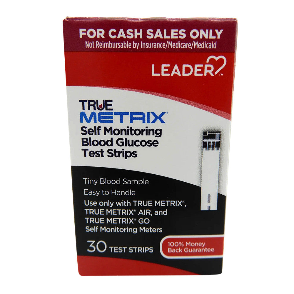 Leader True Metrix Self Monitoring Blood Glucose Test Strips, 30 Ea