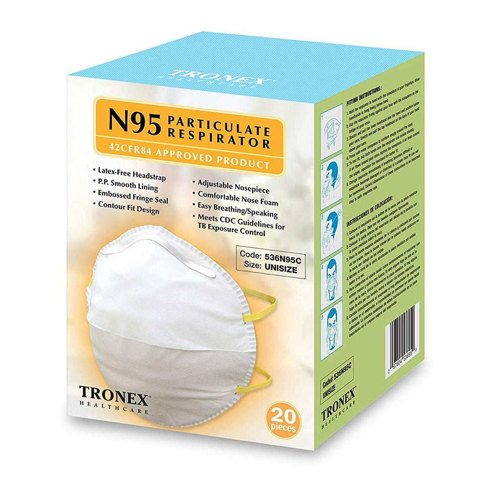 Tronex Cone Style Niosh N95 Respirators Wildfire Smoke Mask, 20 Ea