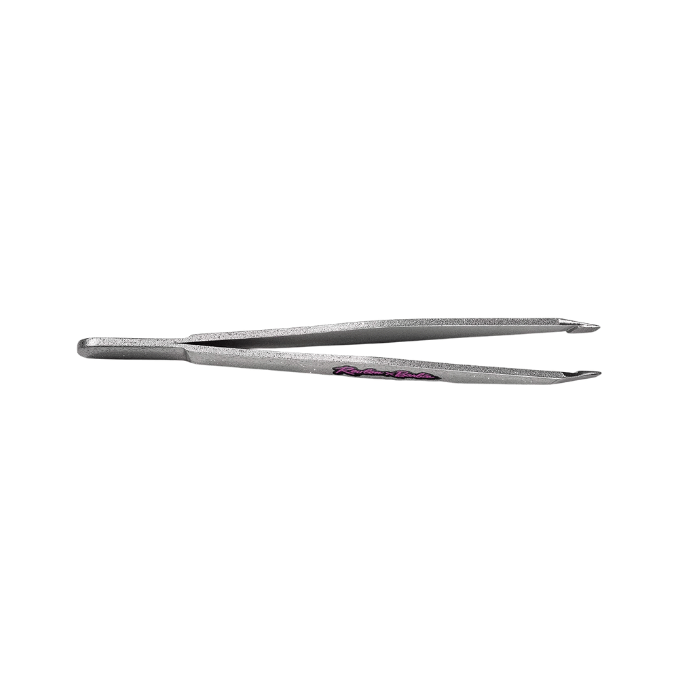 Metal tweezers on a white background