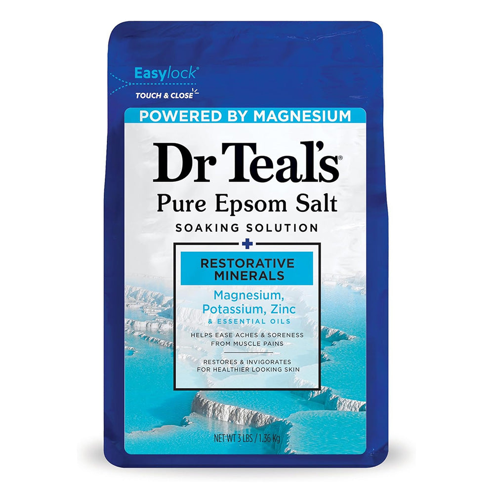 Dr Teals Pure Epsom Salt Soaking Solution Restorative Minerals and Essential Oil Helps Aches and Soreness from Muscle Pains 3Lbs