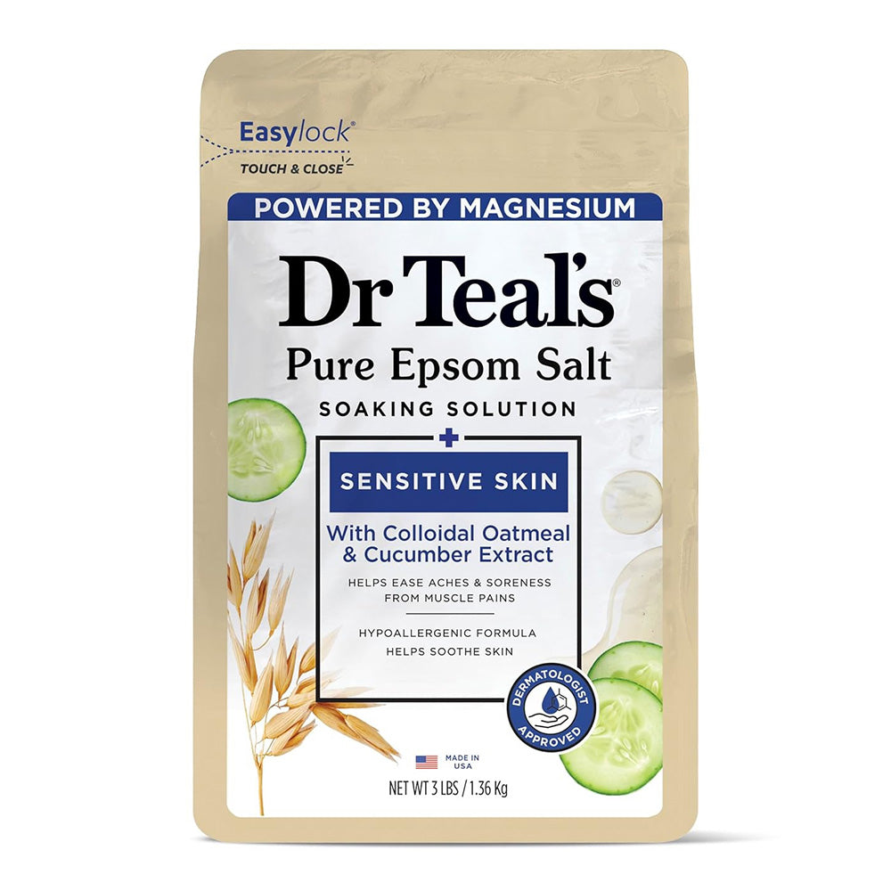 Dr Teals Pure Epsom Salt Sensitive Skin Colloidal Oatmeal and Cucumber Extract Helps Aches and Soreness from Muscle Pains 3Lbs