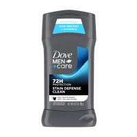 Dove Men Plus Care Stain Defense Antiperspirant Deodorant Stick Clean, 2.7 Oz
